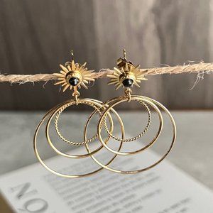 Gold Sunburst Hoop Earrings